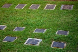 Metal plates in FSU's sod cemetery.