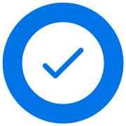 A blue circle with a blue checkmark in the center.