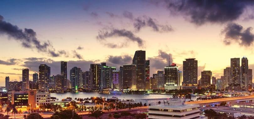 Downtown Miami at sunset.