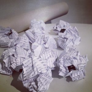 crumpled test papers