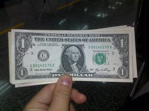 Hand holding dollars.