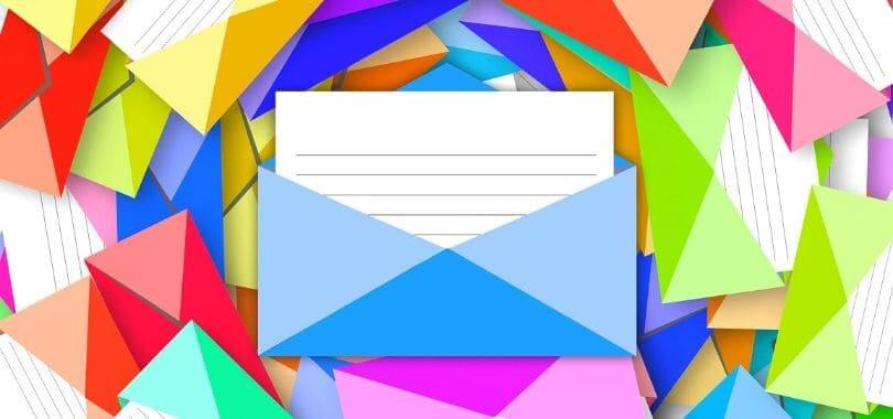 Colorful envelope icons swirling around.