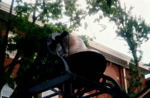 A bell at Morehouse College outside Sale Hall Chapel.