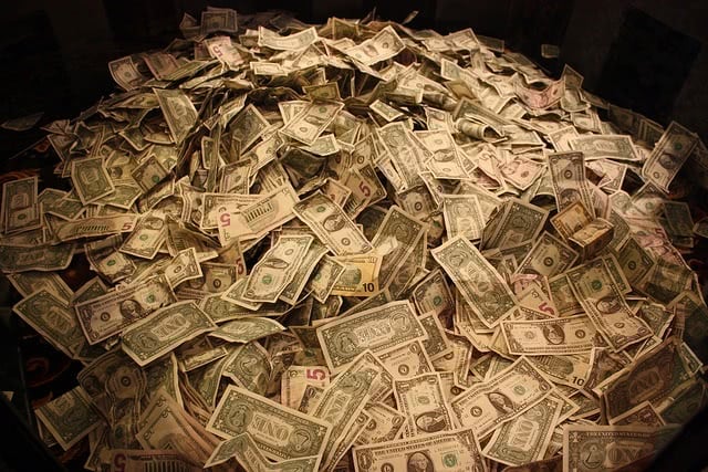 A pile of dollar bills.