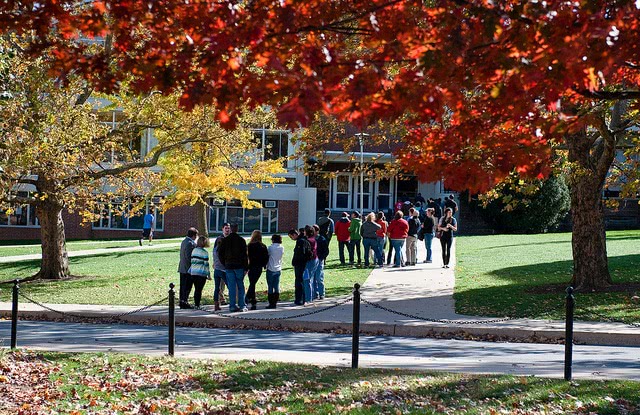 Bunch of students standing inside Penn State's University Park campus.