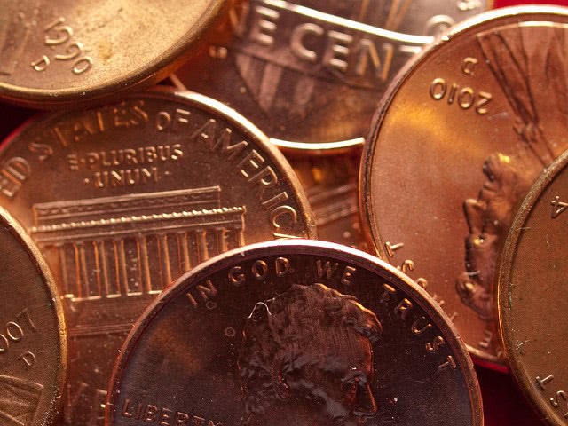 Bronze coins super close-up.