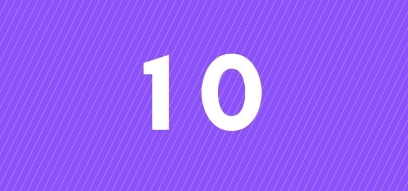 A white ten on a purple background.