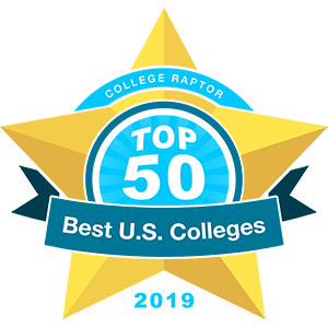 College Raptor Rankings star badge that says "Top 50 Best US Colleges 2019".