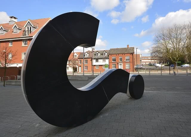 The Big Question Mark Sculpture at Ipswich Campus.