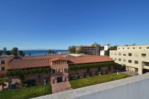 Aerial view Kohn Hall and Harold Frank Hall at UC - Santa Barbara.
