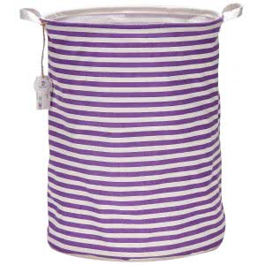 SeaTeam Waterproof Canvas Laundry Bag Basket with Stripe Design, purple and white with handles. Click to view the Amazon page.