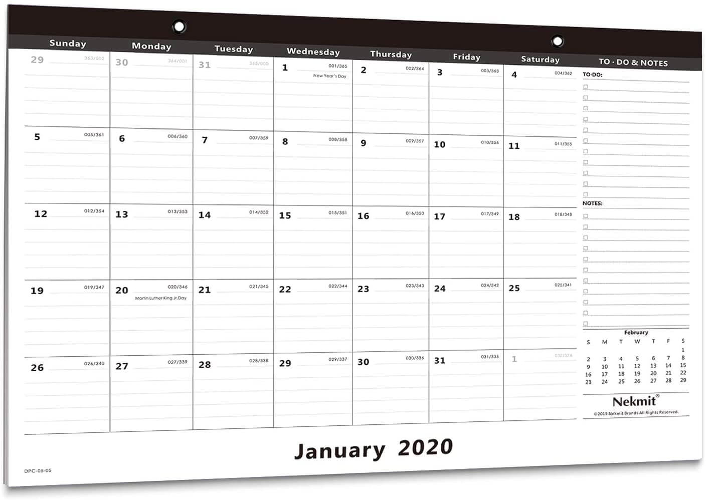 A black and white monthly calendar. 