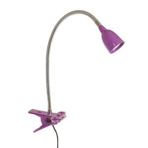 Purple adjustable neck LED lamp with a purple clamp at the bottom. Click to view its Amazon Page.