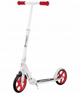Razor scooter with red wheels and handlebar. Click to view its Amazon page.