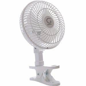 White Genesis table-top fan with desk clip. Click to view its Amazon page.