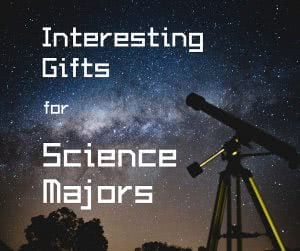 Telescope and night sky with text: science gifts for science majors