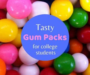 Gumballs with text: tasty gum packs for college students