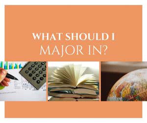 A calculator, book, and globe with text: what should I major in?