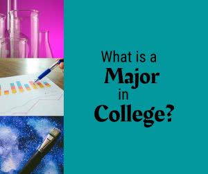 Beakers, a chart, and paintbrush with text: What is a Major in College?