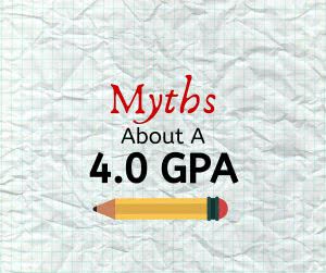 Crumpled graph paper with text: Myths about a 4.0 GPA