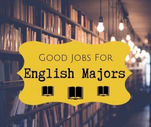 Bookshelf with text: good jobs for English majors