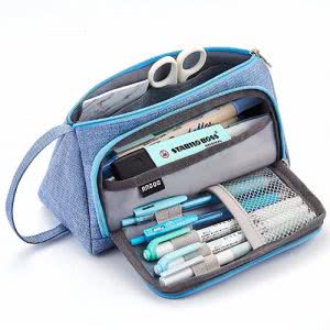 Blue pencil case by EASTHILL filled school supplies. Image linked to its Amazon page.