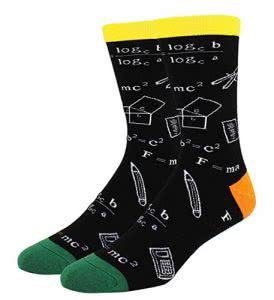 Black socks with mathematical formulas and symbol designs by Happypop. Click to visit its Amazon page.