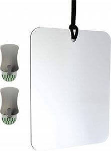 A small square mirror hanging by a cord by Mirror on a Rope. Image linked to its Amazon page.