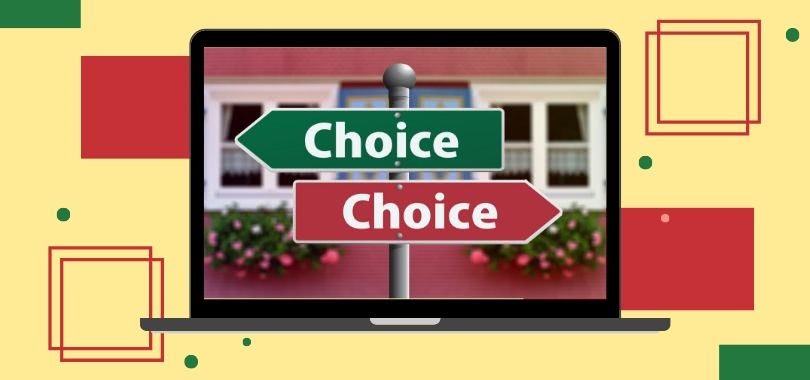 Laptop icon with two arrow signs, each saying "Choice."